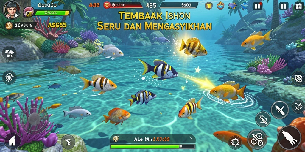 Tampilan gameplay seru dalam ASG55 saat menangkap ikan.