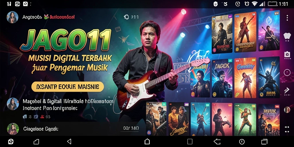 Screenshot utama JAGO11 menampilkan antarmuka gameplay musik yang menarik.