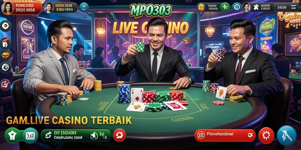 Screenshot MPO303 menunjukkan dealer langsung yang berinteraksi dengan pemain.