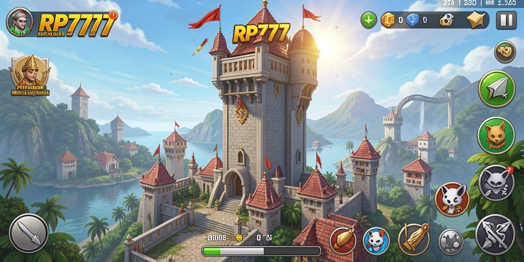 Screenshot gameplay RP777 menunjukkan aksi seru dalam Tower Defense.