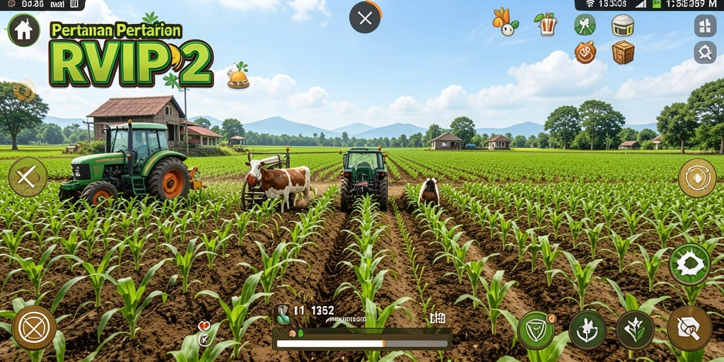 Tampilan gameplay RVIP2 yang menampilkan pertanian interaktif.