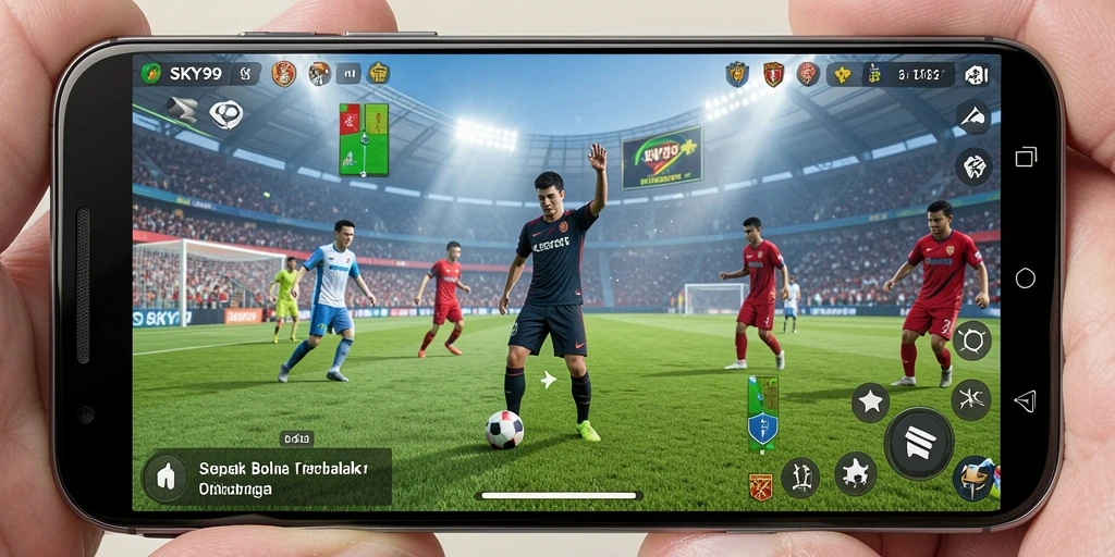 Tampilan gameplay mendebarkan di lapangan sepak bola dalam SKY99.
