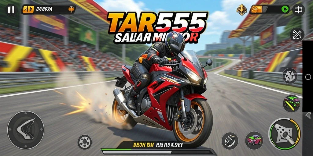 Screenshot gameplay TAR555 yang menampilkan balapan motor secara intens.